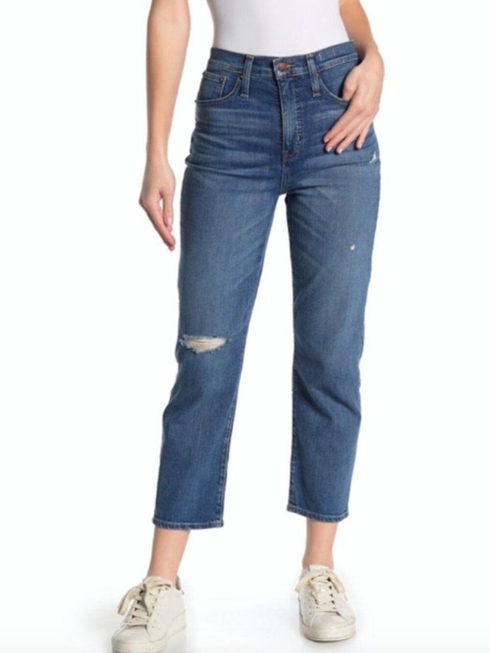 Madewell Classic Straight Jean Size 29 High Rise Distressed Cropped Leg Jeans
